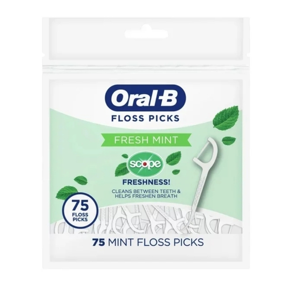 ⭐4/$15 Oral-B Burst of Scope Dental Floss Picks Fresh Mint 75CT - Picture 3 of 6